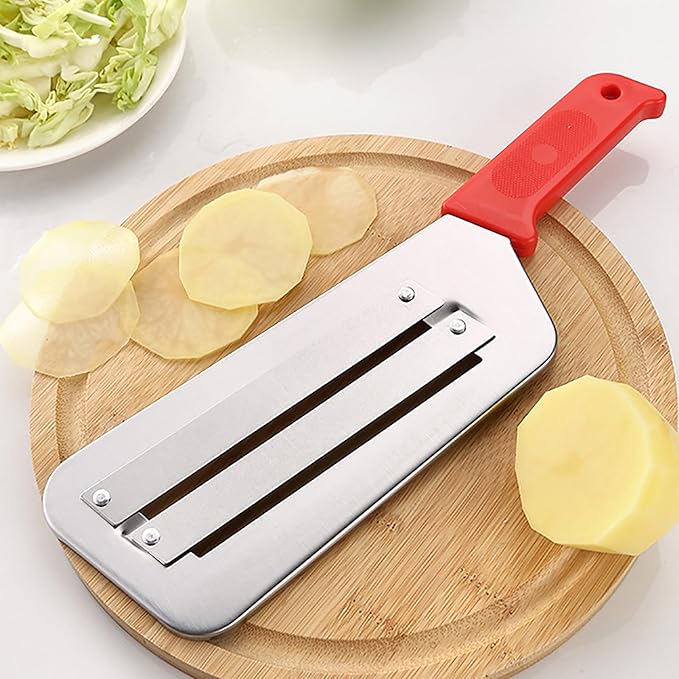 2 Pcs Cabbage Chopper Shredder - Stainless Steel Kitchen Knife for Slicing, Grating & Shredding - Perfect for Sauerkraut, Coleslaw, Vegetables - Sharp Blades, Easy to Clean & Durable (2 Pcs Red)