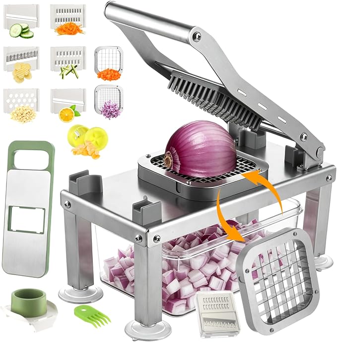 Vegetable Chopper with 9 Cutters, Multi-Function Food Chopper with Container, Mandoline Slicer and Dicer for Onion Potato Cheese Vegetable Cutter, Stainless Steel Cutter Kitchen Prep Tool Set