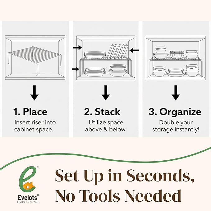 Evelots Kitchen Cabinet Wire Shelf Organizer/Rack - 4 Pack Sturdy Large Metal Shelf Risers - Double Your Counter Space - Great for Kitchen, Freezer, Pantry and Bathroom - Rustproof - White