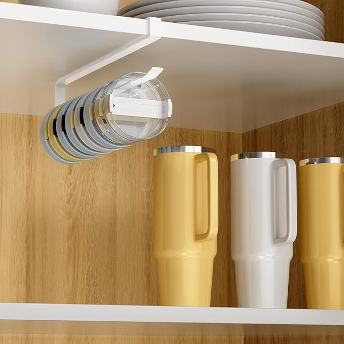 Quehun 2 PCS Tumbler Lid Organizers, Ample Lid Capacity Up to 30 Lids, No Adhesive No Drill Yeti Lid Organizer Holder Inside Cabinet, Space-Saving Stanley Tumbler Cup Lid Holder Organizer for Kitchen