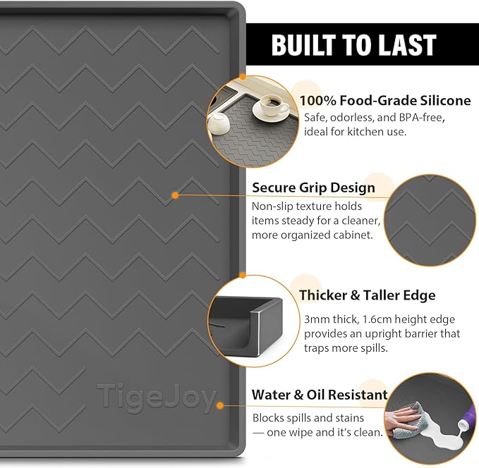 TigeJoy 40" x 22" Under Sink Mats for Kitchen Waterproof, Leak-Proof Silicone Mat Sink Protector and Cabinet Liner, Kitchen Essentials Organizer and Storage, Boot or Shoe Tray, Pet Feeding Mat