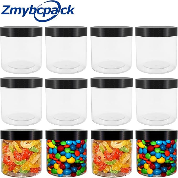 Zmybcpack 12 Pack 20oz (600ml) Clear Plastic Jars With Lids, Labels, 1 Pen - Empty Storage Containers for Dry Food, Peanut, Spice