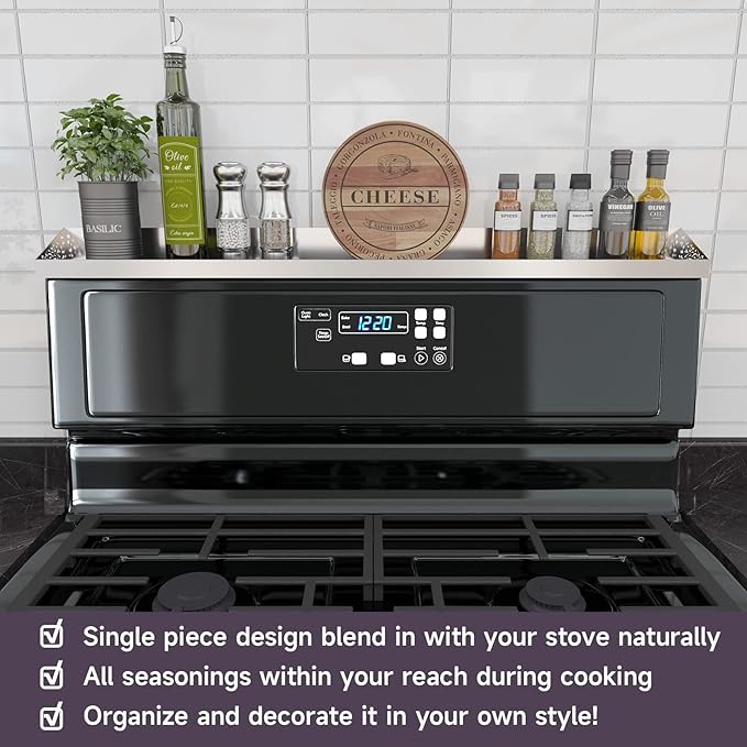 STUTOV 30" Magnetic Stove Top Shelf – Stainless Steel Spice Rack and Seasoning Organizer – Kitchen Shelf for Back of Stove – Over Stove Rack and Storage Organizer
