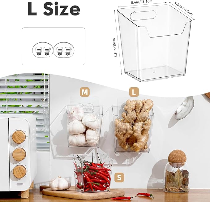 6 Pack Drink Packet Organizer, Clear Acrylic Cabinet Door Organizer Adhesive, Wall Mount Caddy Utensil Holder Floating Bin for Tea Bag Kcup Storage, Sewing Tools, Laundry Pods, Small Cleaning Supply