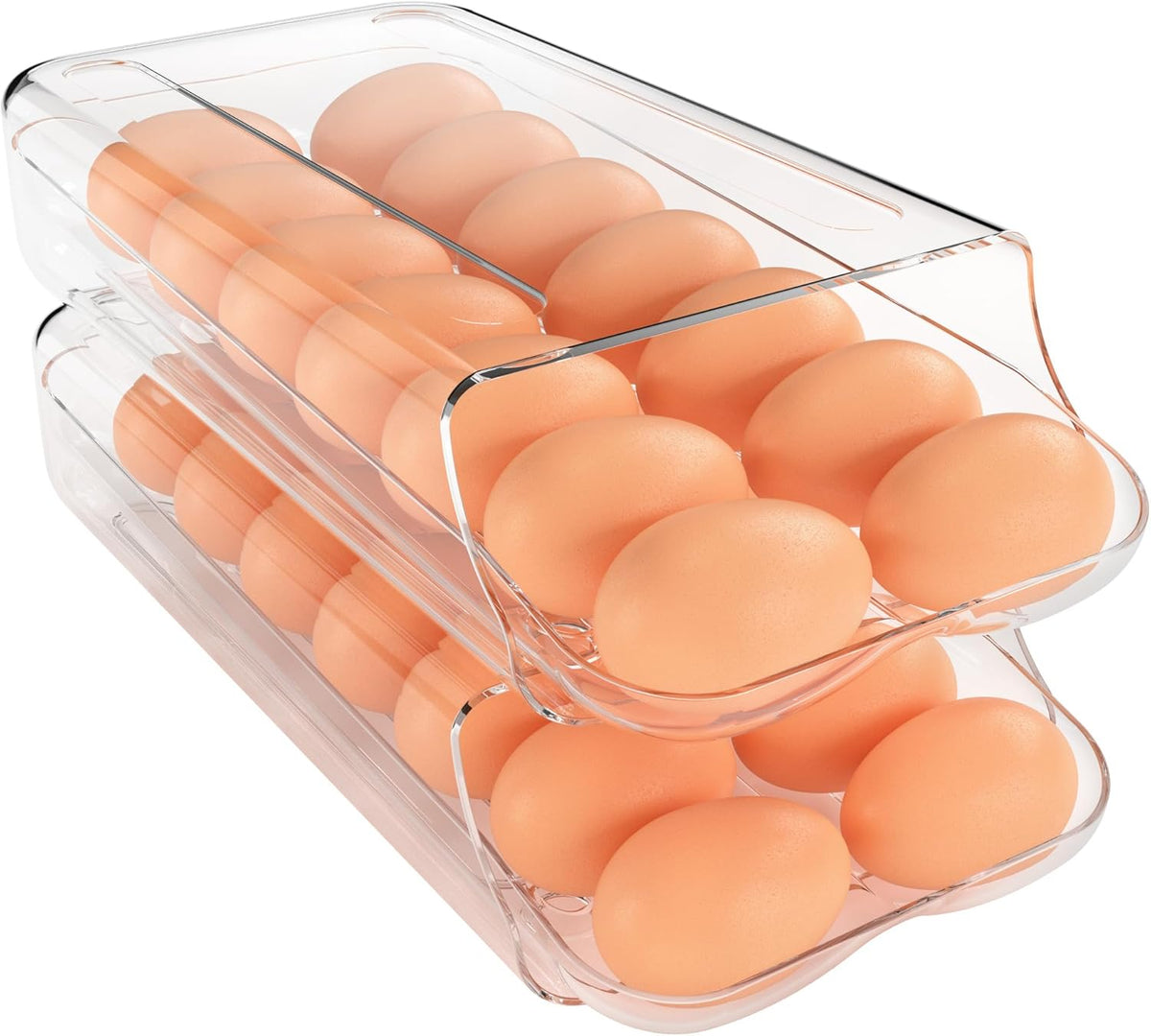 Egg Holder for Fridge, Automatic Rolling Egg Container, Clear, 2Pack