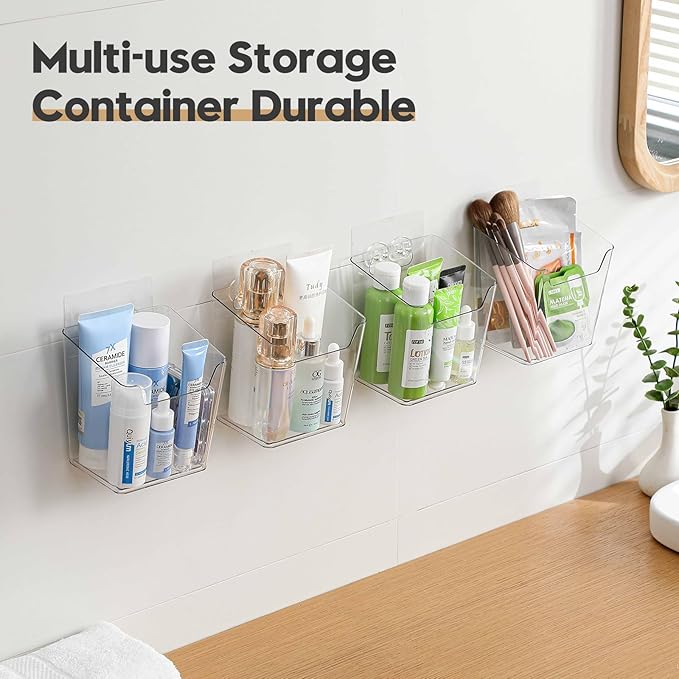 2-Pack Kitchen Cabinet Door Organizer Adhesive, Hanging Storage Bins, Stick on Small Wall Storage Container, Bathroom Floating Shelf Under Sink Caddy Spice Rack for Pantry Organizer, Office, Dorm