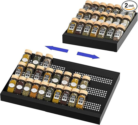 Expandable Metal Spice Drawer Organizer, 2packs/Black