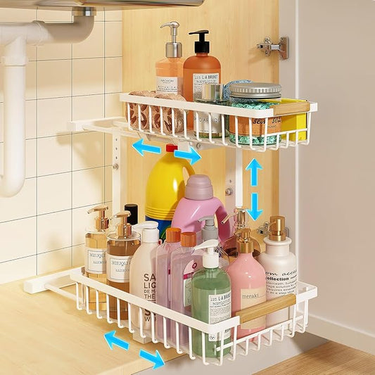 Under Sink Organizer, Height Adjustable Under Sink Organizers and Storage