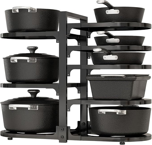 Adjustable Heavy Duty Pots and Pans Organizer Under Cabinet, Black