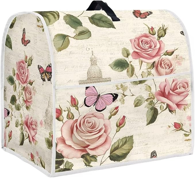 Pink Floral Butterfly Stand Mixer Cover Compatible with 6-8 Qt Blenders Machine Washable Kitchen Mixer Covers with Top Handle and Pockets for Counter Decor Housewarming Gifts