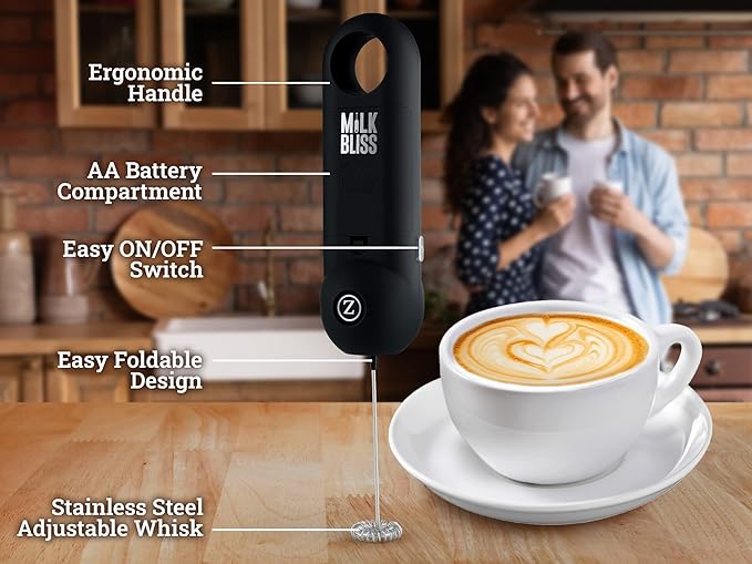 Zulay Kitchen Mini Froth Handheld Travel Frother & Mixer - Durable Travel Frother for Coffee - Black/Silver
