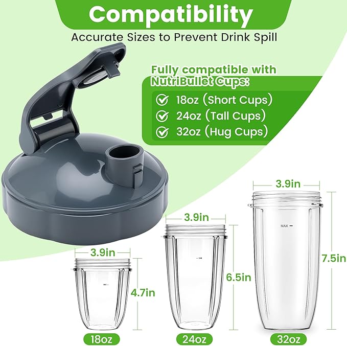 2Pcs Flip Top To Go Lids Replacement Parts for Nutribullet Blender Cups, Leak Proof Travel Flip Lid Fit 600W & 900W 18/24/32oz Nutribullet Cups, Portable Drinking Cup Cover Accessories