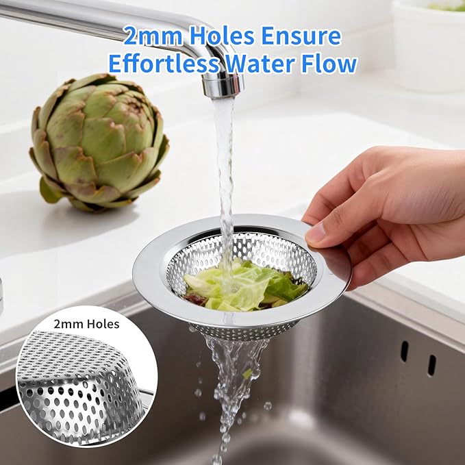 Chefbee Kitchen Sink Drain Strainer - 4 Pack Stainless Steel Sink Drain Cover Filter Food Catcher Basket with Wide Rim 4.4”, Kitchen Accessories