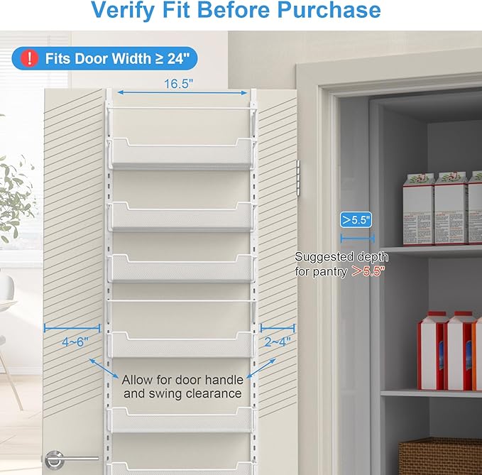 VyGrow Over the Door Pantry Organizer, 10-Tier Over the Door Organizer with Adjustable Basket, Pantry Door Organization for Pantry Kitchen Storage Room Spice Rack, White