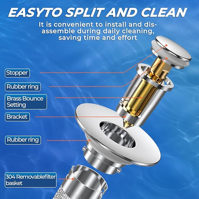 Bathroom Sink Drain Strainer, Pop-up Sink Drain Strainer with Removable Stainless Steel Strainer Basket Hair Catcher, Bathroom Sink Strainer for Bathroom Sink Stopper Replacement(1PCS)