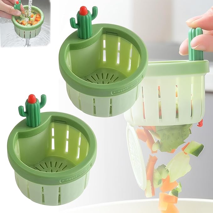 Cactus Kitchen Sink Drain Strainer, 2026 Upgrade Press Automatic Dumping Basket, Multi-Functional Anti-Clogging Kitchen Drainer With Lifting Handle (2A)