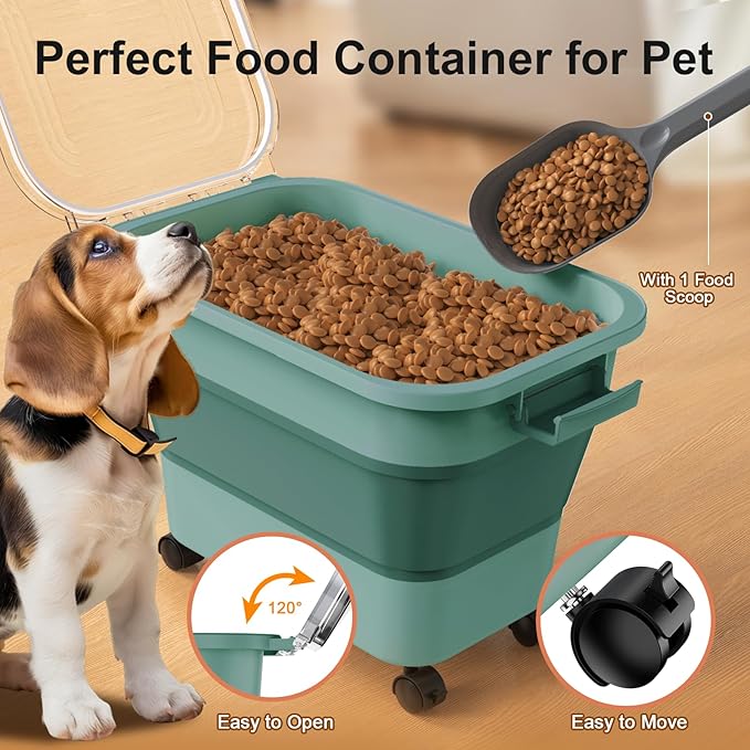 Dog Food Storage Container, 15-23 Lbs Collapsible Dog Food Container with Transparent Airtight Lid, Wheels and Scoop, Travel Pet Food Storage Container for Cat, Dog and Bird, Keep Dry Food Fresh