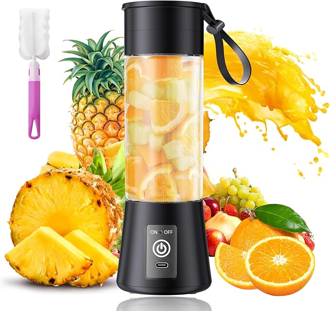Portable Personal Size Mini Blender - 2026 Upgraded Cordless Blender for Smoothies & Shakes, Type-C Rechargeable, 380Ml Traveling BAP Free Cup for Sports/Home, 20000Rpm/Min Speed