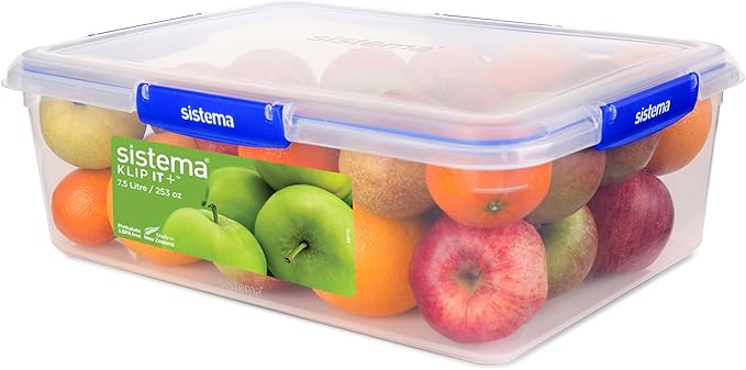 Sistema KLIP IT+ Large 7.5L Rectangle Food Storage Container, Stackable & Airtight Food Box with Lid, Dishwasher, Freezer, & Microwave-Safe, BPA-Free