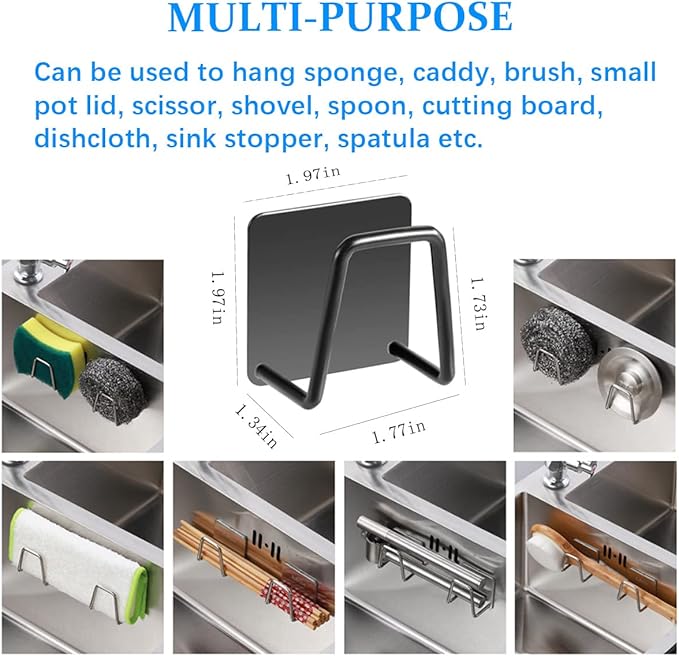 LYART 4Pcs Premium Sink Sponge Holder for Kitchen Sink Caddy Brush - SUS304 Stainless Steel Waterproof Rustproof Quick Drying Strong Self Adhesive (2. Black X 4Pcs)