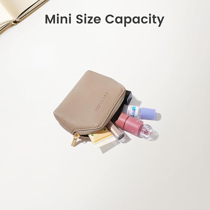 ROWNYEON Small Makeup Bag for Purse, Mini Portable Cosmetic Bags for Women, PU Leather Coin Purse Lipstick Cosmetic Accessories Organizer, Travel Makeup Pouch Zipper Pouch for Men Women