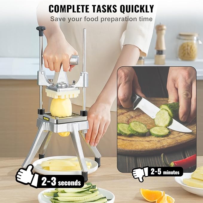 Vevor Commercial Vegetable Fruit Chopper 3/8″ Blade Heavy Duty Professional Food Dicer Kattex French Fry Cutter Onion Slicer Stainless Steel for Tomato Peppers Potato Mushroom, Sliver : Home & Kitchen