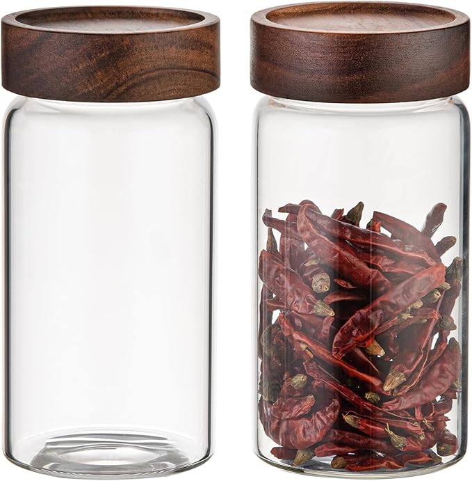 18 OZ Glass Coffee Jars with Top Screw Lid Ground Sugar Spice Herb Container Clear Glass Jar Round Food Storage Canister for Pantry Tea Coffee Bean Spice Cookies Salts (2×550ml(18oz))