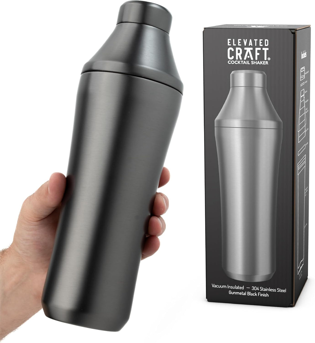 Hybrid Cocktail Shaker, Vacuum Insulated Stainless Steel, Gunmetal, 28 oz