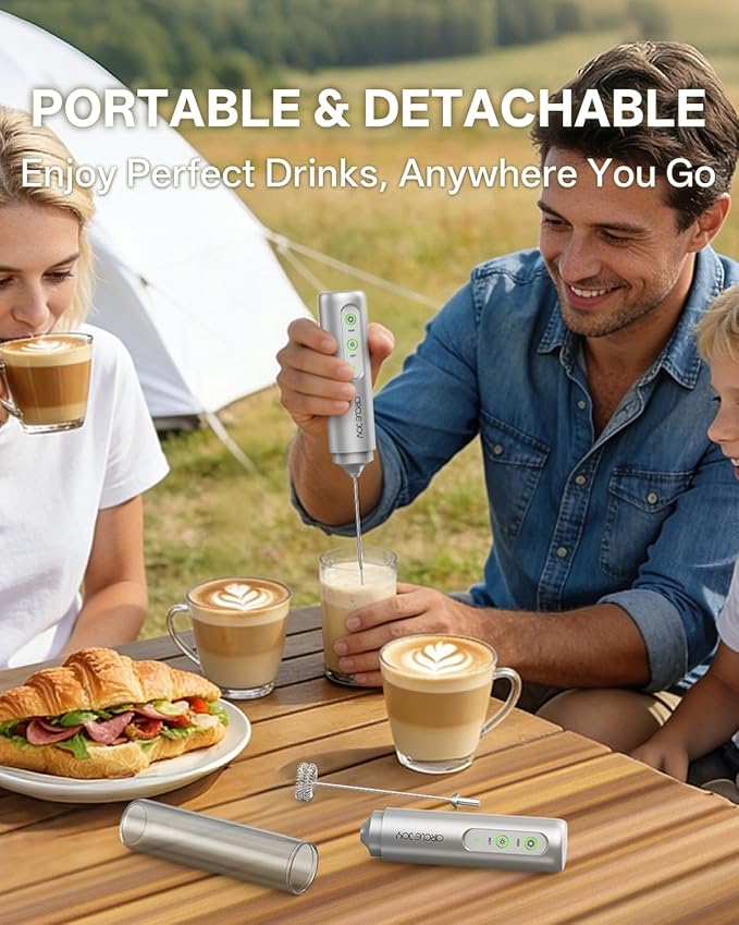 CIRCLE JOY Rechargeable 2-Speed Milk Frother with Dual Spring Whisker, Electric Coffee Frother Handheld, Portable Mixer Wand for Protein Powder Matcha Lattes Cappuccino, Home Kitchen Gifts