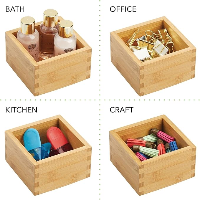 mDesign Bamboo Storage Bin Container, Drawer Organizer Crate Boxes for Kitchen Pantry Cabinet, Shelf, Island or Countertop, Holds Snacks, Spices, or Drinks, Echo Collection, 2 Pack, Natural/Tan