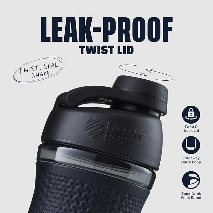 BlenderBottle SportMixer Shaker Bottle Perfect for Protein Shakes and Pre Workout, 20-Ounce, Black