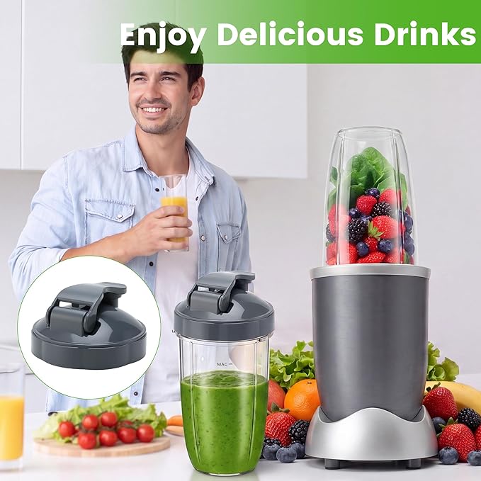 2Pcs Flip Top To Go Lids Replacement Parts for Nutribullet Blender Cups, Leak Proof Travel Flip Lid Fit 600W & 900W 18/24/32oz Nutribullet Cups, Portable Drinking Cup Cover Accessories