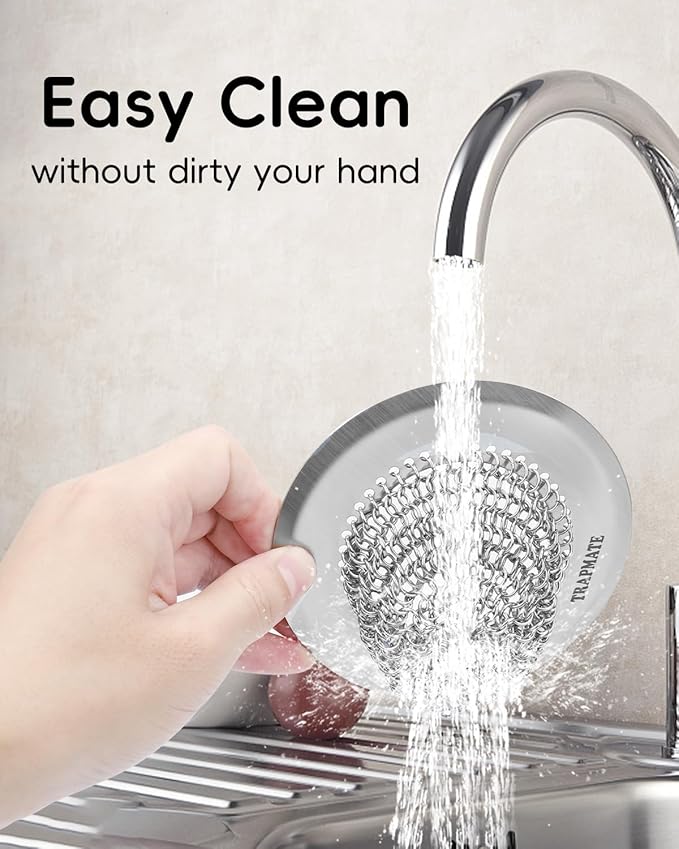 TRAPMATE 2 Pcs Kitchen Sink Drain Strainer, Stainless Steel Sink Strainer Basket with Easy Clean & Anti-Clog, Fits Garbage Disposal, Dishwasher Safe, Single & Double Bowl Sinks (Patented Product)
