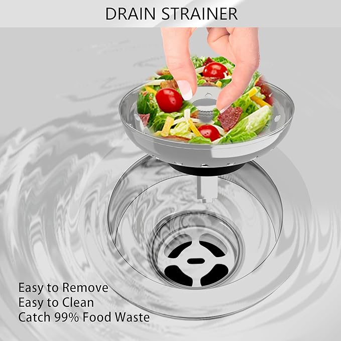 Kitchen Sink Drain 3-1/2 Inch Brushed Stainless Steel Sink Drain Strainer Assembly Kit with Sink Strainer Basket and Drain Stopper for Standard Kitchen Drains Brush Nickel Silver