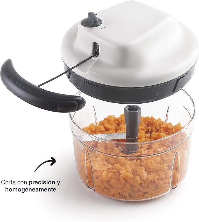 Lacor - 60599 - Affilato Handy Slicer, Food Chopper with Stainless Steel Blades, BPA-Free, 2 Speeds, 1.2 L