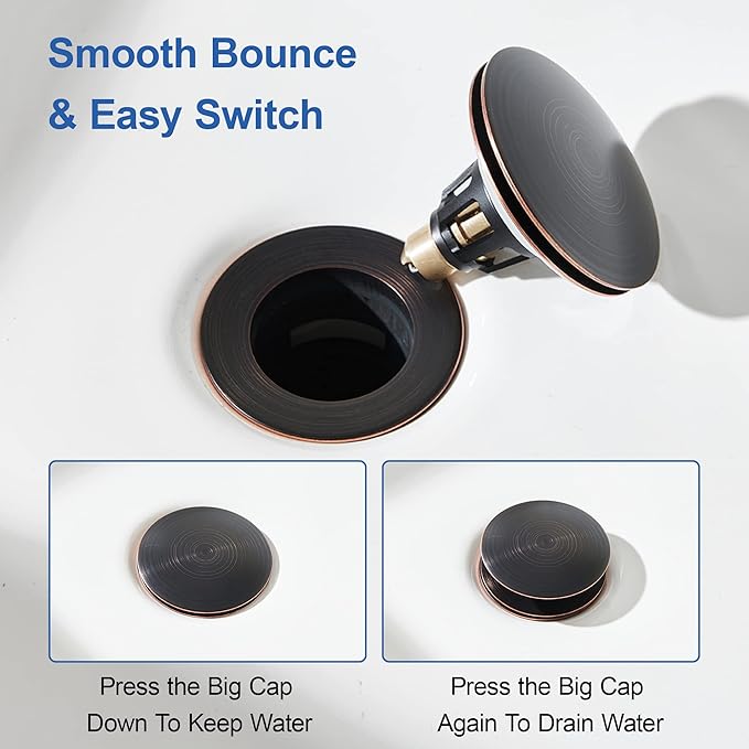 Universal 3-in-1 Bathroom Sink Stopper - Pop Up Sink Drain Stopper, Push Button Sink Drain Stopper Replacement, Wash Basin Drain Filter Plug with Anti-Clogging Strainer, Oil Rubbed Bronze