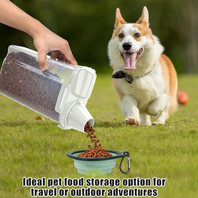 TBMAXS 2 Pack 3 Lbs Dog Cat Food Storage Containers for Travel, Portable Pet Food Storage Container, Easy-Pouring Bird Seed Dispenser, Airtight Rice Cereal Oatmeal Flour Holder -Beige