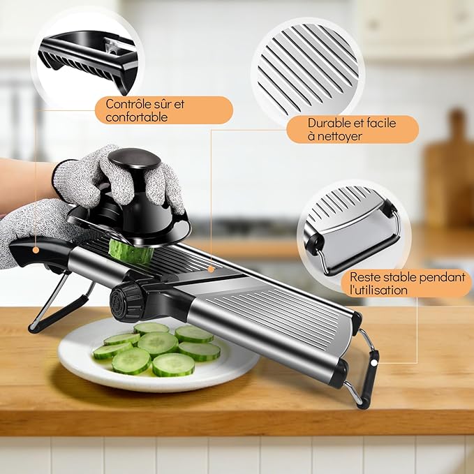 MASTERTOP Adjustable Mandoline Food Slicer,Vegetable Slicer Fruit Cutter,Stainless Steel Kitchen Mandolin,Julienne Slicers for Kitchen Onion Potato, Tomato, Carrot, Vegetable, and Fruit