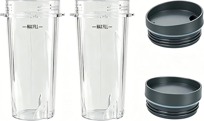 Blender Cups Fit for Ninja, Replacement Parts 16OZ Cups with Lids, Blender Accessories Compatible with Nutri Ninja Auto IQ Series BL620C BL660 BL740 BL780 QB3000 (2 Pack)