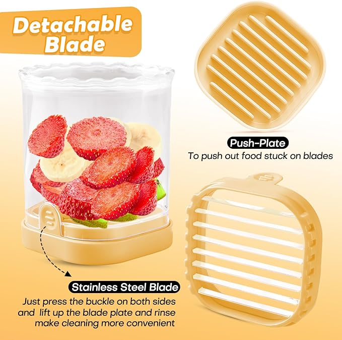 Creative Strawberry & Fruit Slicer - Detachable Cutter with Push Plate (Yellow)