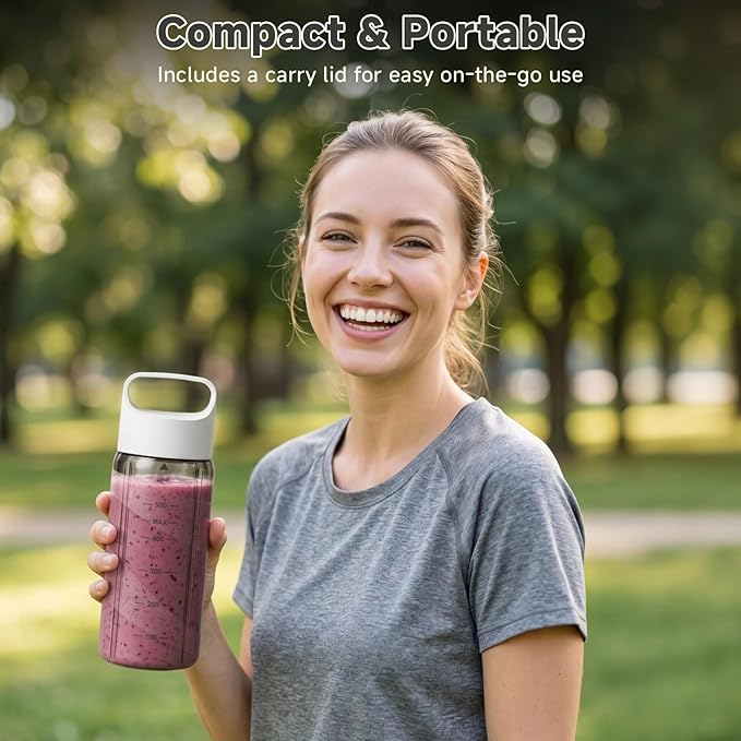 COKUNST Portable Blender, Personal Blender for Smoothies and Shakes with LED Display, USB C Charging Juice Mixer, Small Smoothie Maker with 8 Blades for Home, Outdoors, Travel, Office, 17oz, White