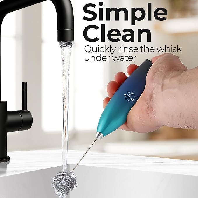 Zulay Kitchen Powerful Milk Frother Wand With Duracell Batteries - Ultra Fast Handheld Drink Mixer - Electric Whisk Foam Maker for Coffee, Lattes, Cappuccino & Matcha - Triple Whisk - Ocean Depth