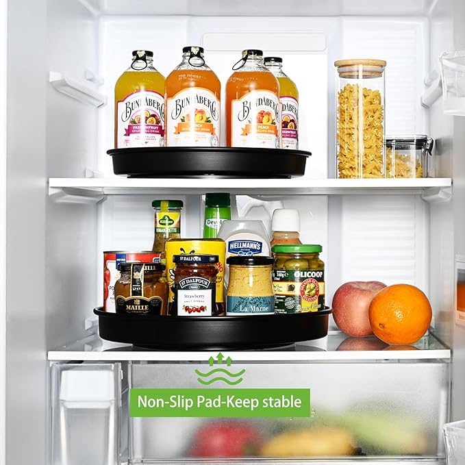 Amolliar Lazy Susan Turntable Organizer, Rotating Metal Spice Rack for Cabinet, Kitchen, Fridge, Pantry Storage, Condiment Organizer, Tray for Household Purpose, Under Sink Organizer, 10" 2 Pack Black
