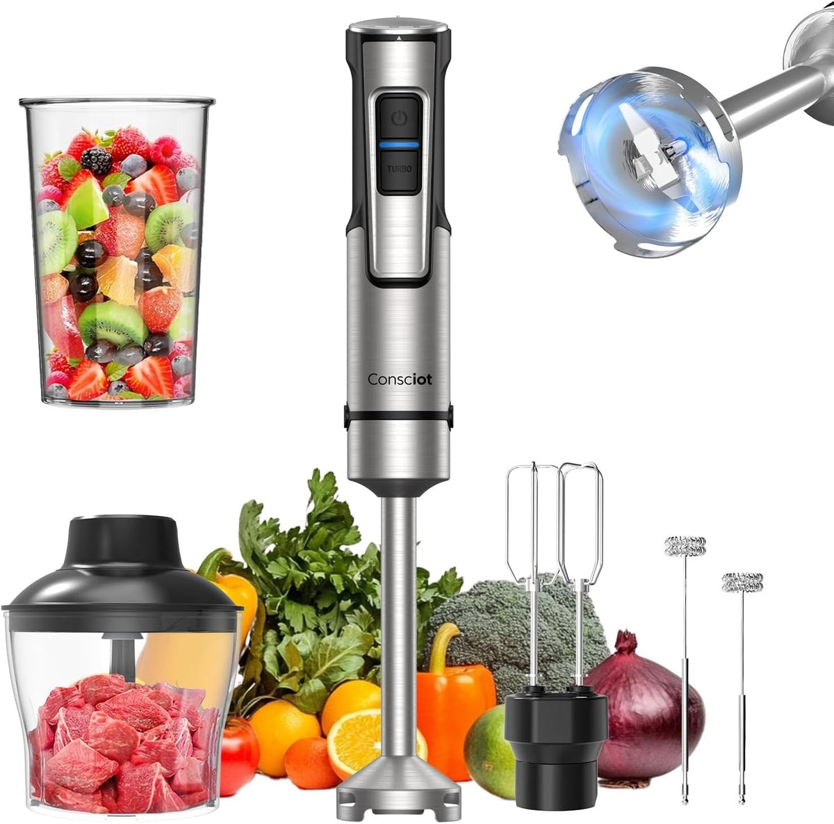 5-in-1 Immersion Blender Handheld Max 1100W, 21-Speed & Turbo Mode