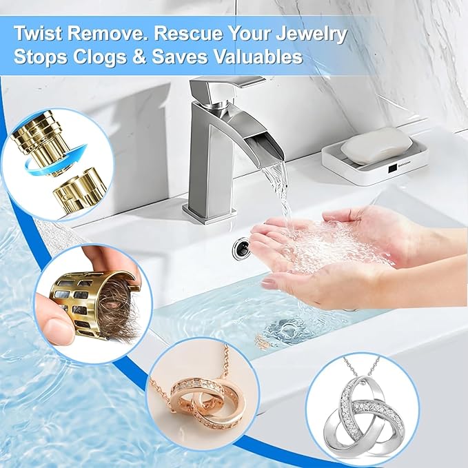 (All Metal) Bathroom Sink Stopper,Pop Up Drain for Bathroom Sink,Sink Stopper Hair Catcher,Silent Popper Core w/Removable Stainless Steel Filter Basket,Sink Drain Plug Fit for 1.05~2.0''Basin