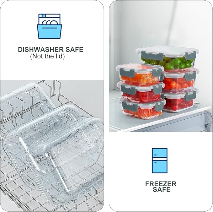 KOMUEE 10 Pack Glass Storage Containers 1 Compartment and 10 Pack Glass Meal Prep Container 2 Compartments