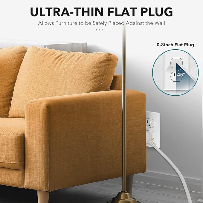 Clear Power 2-Outlet Power Strip with 3 USB Ports(1 USB-C), Flat Plug, 6 ft Power Cord, Desktop Charging Station with USB C, White, DC3S-1102-DC