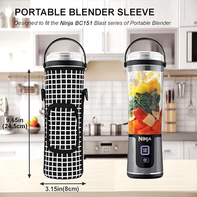 AF-WAN Portable Blender Carry Storage Bag sleeve with Shoulder Strap for Ninja BC151NV/BC51NV/BC151BK/BC151CR/BC151EM/BC151PR/BC151WH 18oz Blast Portable Blender (Black White)