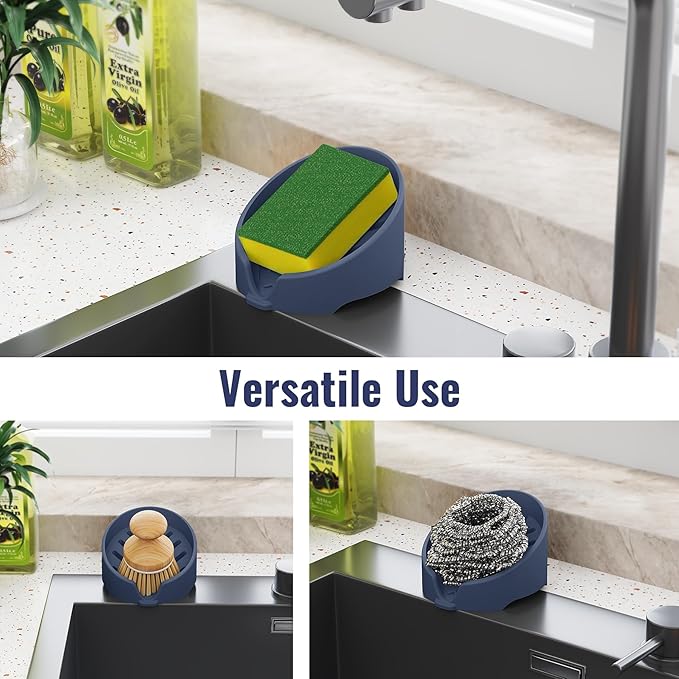NiHome Silicone Sponge Holder Compatible with Scrub Daddy Mommy Sponges for Kitchen & Bathroom, Auto Draining Organizer, Holds Multiple Sponges & Cleaning Tools, Food-Grade, Dishwasher Safe(Dark Blue)
