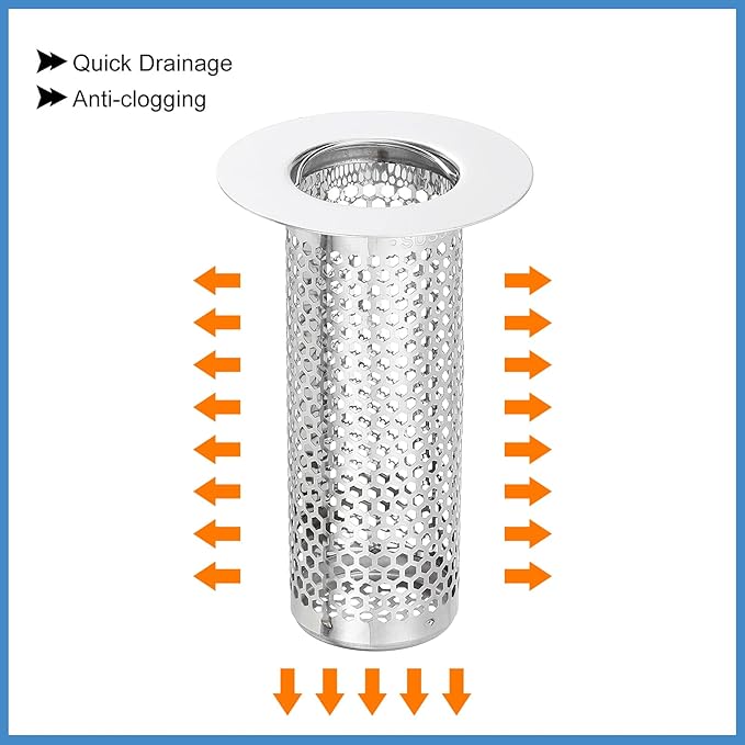 uxcell 4 Pack Shower Drain Strainer, 3.2" x 2" 304 Stainless Steel Floor Drain Strainer Deep Sink Hair Catcher for Kitchen Bathroom Balcony Floor Drain, Fit Hole Size from 1.1" to 2"